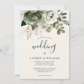 Elegante Salie en Ivoor Bloemen Groen Bruiloft Kaart (Voorkant)