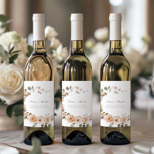 Elegante salie en perzik tuin bruiloft wijn label etiket