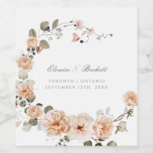 Elegante salie en perzik tuin bruiloft wijn label wijn etiket (Enkel label)