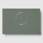 Elegante salie en zilveren monogram krans bruiloft gastenboek (Voorkant)