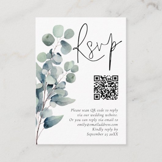 Elegante Salie Eucalyptus QR Code Bruiloft RSVP Informatiekaartje (Voorkant)