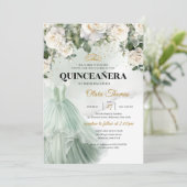 Elegante Salie Formele Jurk Witte Rozen Groen Kaart (Staand voorkant)