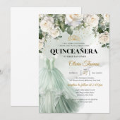 Elegante Salie Formele Jurk Witte Rozen Groen Kaart (Voorkant / Achterkant)