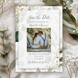 Elegante Salie Goud Waterverf Eucalyptus Foto Save The Date