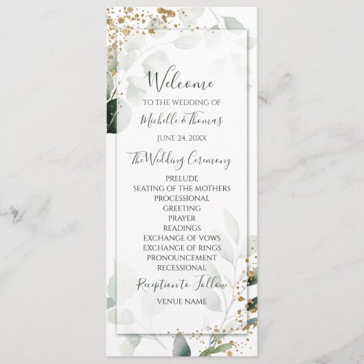 Elegante Salie Goud Waterverf Eucalyptus Groen Programmakaart (Voorkant)