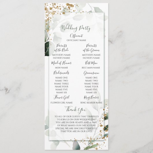 Elegante Salie Goud Waterverf Eucalyptus Groen Programmakaart (Achterkant)