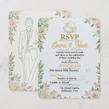 Elegante salie gouden trouwuitnodiging RSVP kaart
