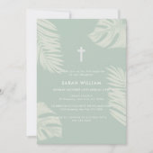 Elegante Salie Green Boho laat kruis doop Kaart (Voorkant)