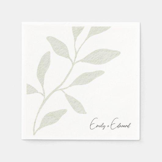 Elegante Salie Groen Bruiloft Gepersonaliseerde Na Servet (Voorkant)