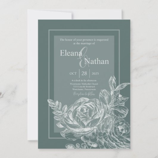 Elegante salie groen en botanische bloemen bruilof kaart (Voorkant)