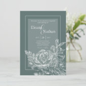 Elegante salie groen en botanische bloemen bruilof kaart (Staand voorkant)