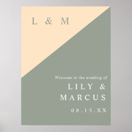 Elegante salie groen en crème bruiloft welkom teke poster