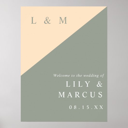 Elegante salie groen en crème bruiloft welkom teke poster (Voorkant)