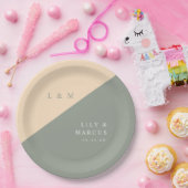 Elegante salie groen en crème monogram bruiloft papieren bordje (Feest)