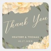 Elegante salie groen gele bloem Dank u Vierkante Sticker (Voorkant)