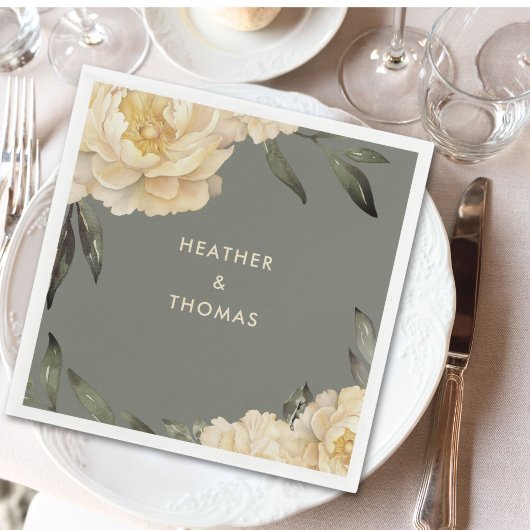 Elegante salie groen gele bloem servet