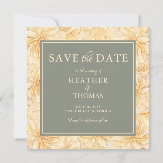Elegante Salie Groen Gele Bloemen Save The Date (Voorkant)