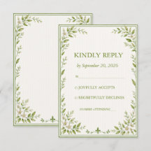 Elegante salie groen gestreepte trouw RSVP kaart