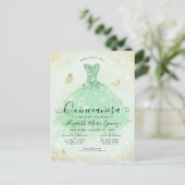 Elegante Salie Groen Goud Glitter Gown Quinceanera Briefkaart (Staand voorkant)