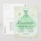 Elegante Salie Groen Goud Glitter Gown Quinceanera Briefkaart (Voorkant / Achterkant)