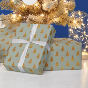 Elegante salie groen goud glitter kerstbomen cadeaupapier