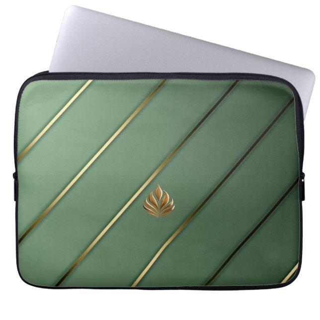 Elegante salie groen & goud laptop sleeve (Voorkant)