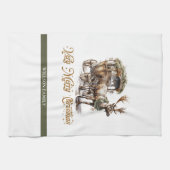 Elegante salie groen holly faux goud Rendier slee Theedoek (Horizontaal)