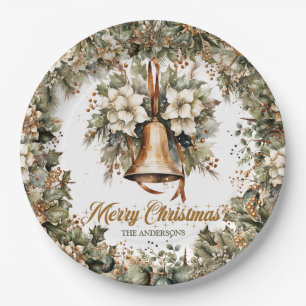 Elegante salie groen holly faux gouden kerstklokke papieren bordje