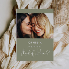 Elegante salie groen Maid of Honor voorstel kaart