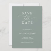 Elegante Salie Groen met Wit Save the Date Kaart (Voorkant)