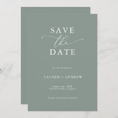 Elegante Salie Groen met Wit Save the Date Kaart (Voorkant / Achterkant)