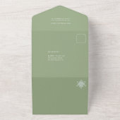 Elegante salie groen minimale fotocollage vakantie all in one uitnodiging (Buitenkant)