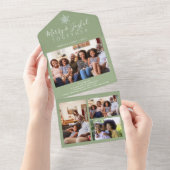 Elegante salie groen minimale fotocollage vakantie all in one uitnodiging (Afscheurbaar)