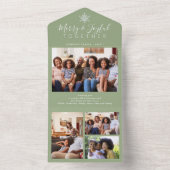 Elegante salie groen minimale fotocollage vakantie all in one uitnodiging (Binnen)