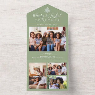 Elegante salie groen minimale fotocollage vakantie all in one uitnodiging