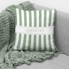 Elegante Salie Groen & Witte Strepen Patroonnaam Kussen