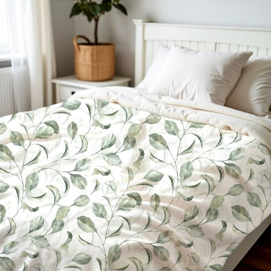 Elegante salie groene bladeren Waterverf patroon Fleece Deken