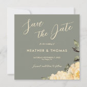Elegante salie groene bloem Save the date uitnodig (Voorkant)