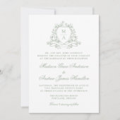 Elegante Salie Groene Bloemen Crest Monogram Bruil Kaart (Voorkant)
