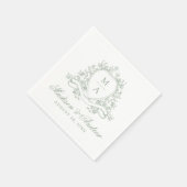 Elegante Salie Groene Bloemen Crest Monogram Bruil Servet (Hoek)