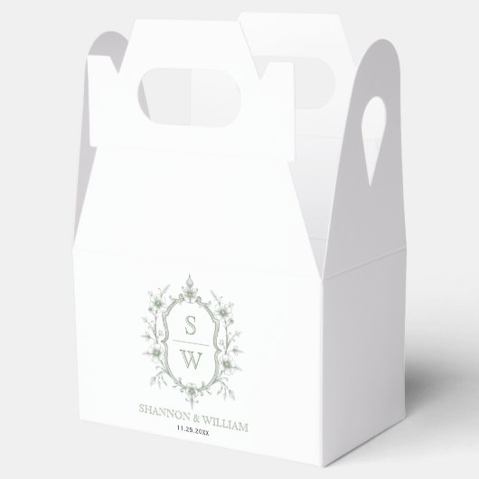 Elegante salie groene bloemenkam monogram bruiloft bedankdoosjes (Geopend)