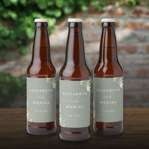 Elegante Salie Groene Bloemige Groene Huwelijk Bier Etiket