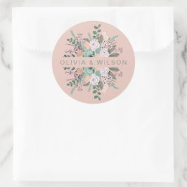 Elegante salie groene & blozende Botanische  Bloem Ronde Sticker