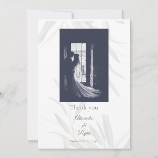 Elegante Salie Groene Botanische Bruiloft Bedankkaart (Voorkant)