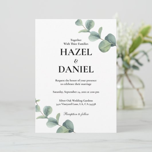 Elegante Salie Groene Botanische Bruiloft Kaart (Staand voorkant)