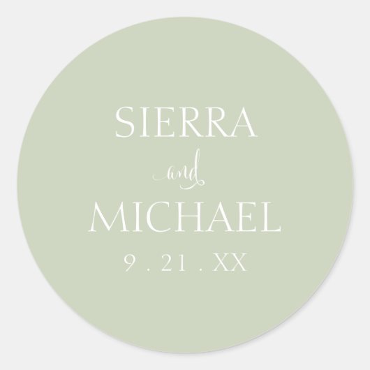 Elegante Salie Groene Botanische Bruiloft Ronde Sticker (Voorkant)