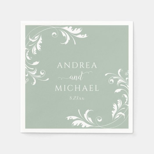 Elegante Salie Groene Bruiloft Servet (Voorkant)