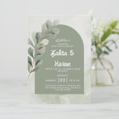 Elegante Salie Groene Eucalyptus Moslim Bruiloft Kaart (Staand voorkant)