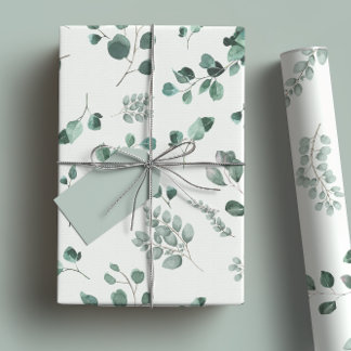 Elegante Salie & Groene Eucalyptus Waterverf Cadeaupapier