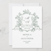 Elegante Salie Groene Franse Tuin Bloemen Bruiloft Save The Date (Voorkant)